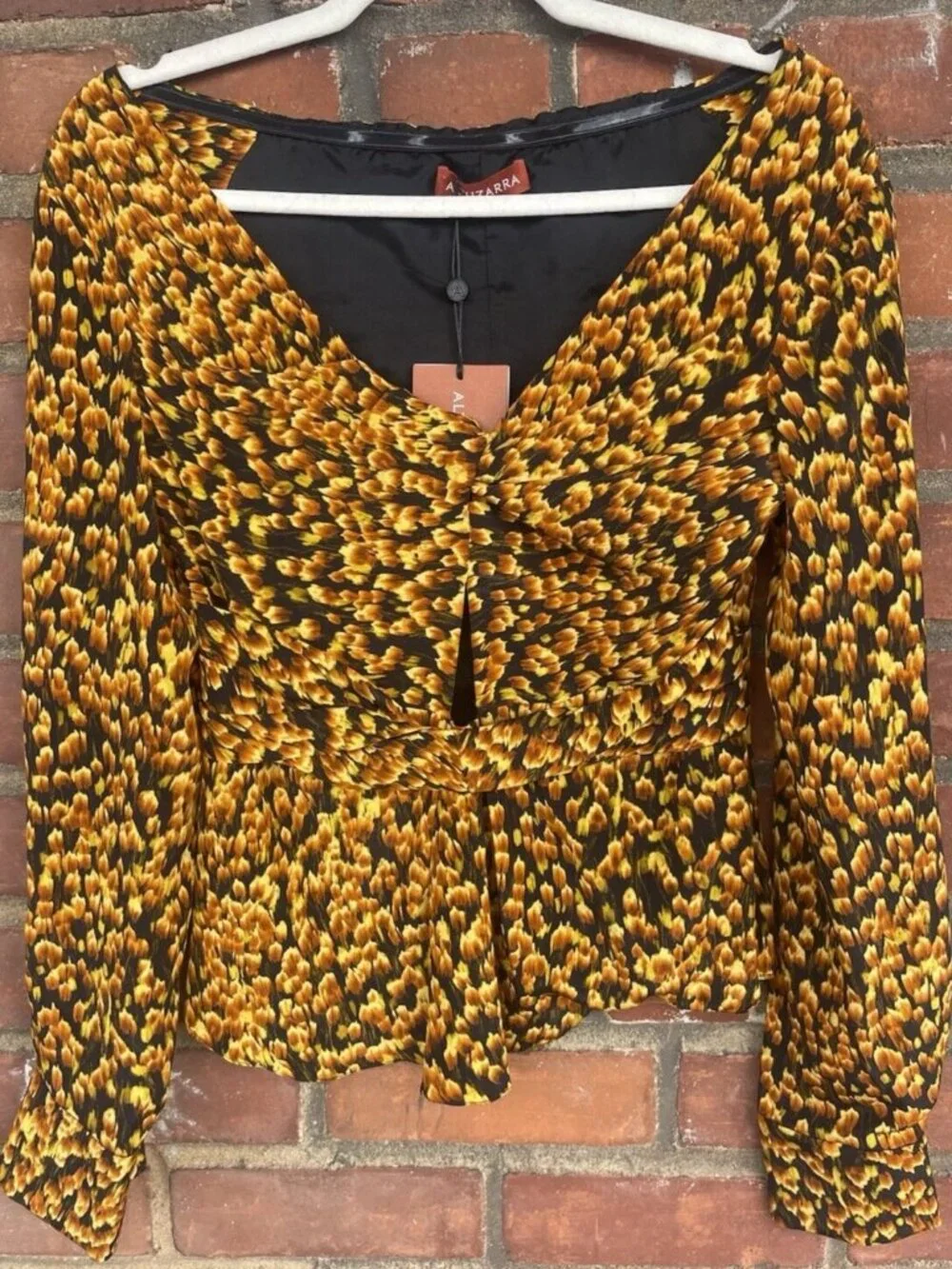 Altuzarra Silk Prasini Blouse Golden Ochre Feather Sz 34 US 2 NWT